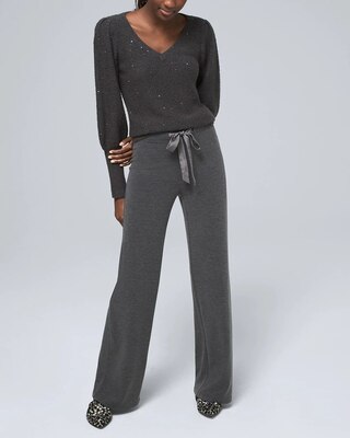 Wide-Leg Pull-On Pants with Satin Drawstring