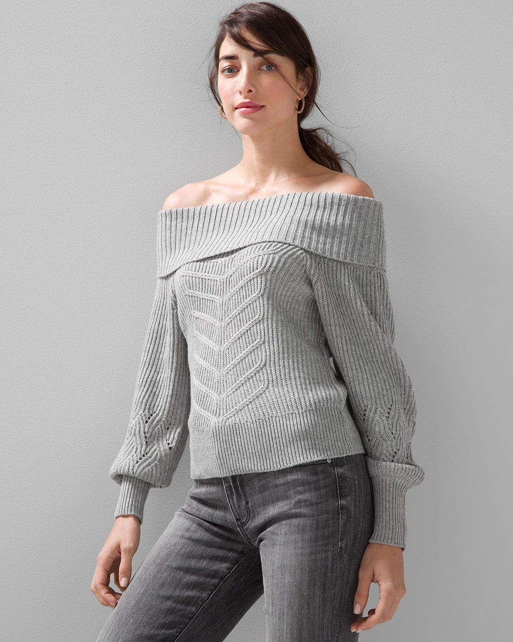 Off the Shoulder Cable Knit Sweater