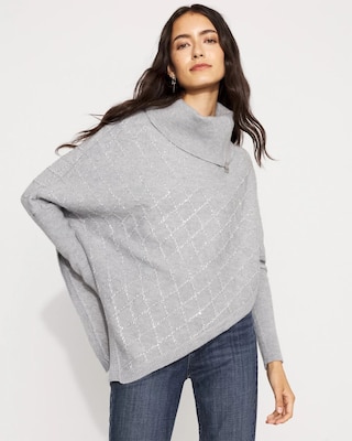 Sequin Argyle Sweater Poncho