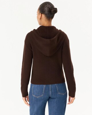 Rib Knit Zip Hooded Sweater Jacket click to view larger image.