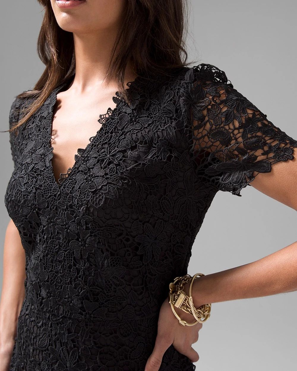 Short Sleeve V-neck Lace A-Line Dress