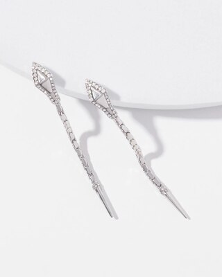 Linear Silvertone Snake Earrings