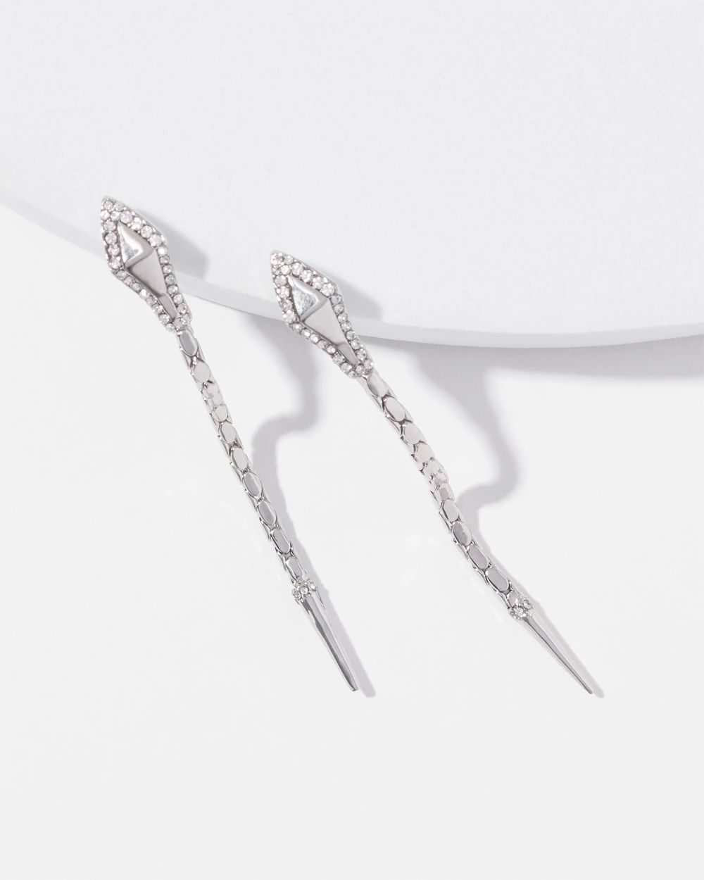 Linear Silvertone Snake Earrings