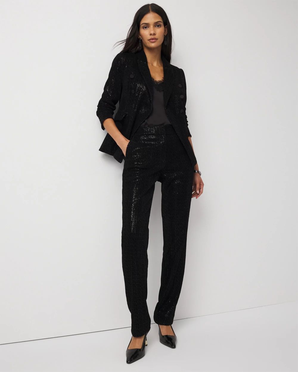 Sequin Velvet Double Breasted Blazer click to view larger image.