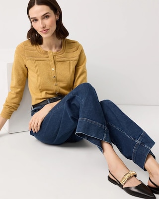 Metallic Pointelle Knit Cardigan click to view larger image.