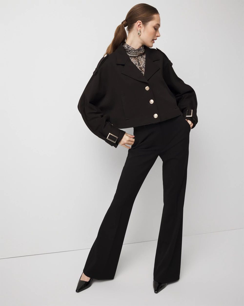 Cropped Knit Trench Jacket click to view larger image.