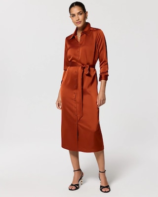 Petite Satin Midi Shirt Dress