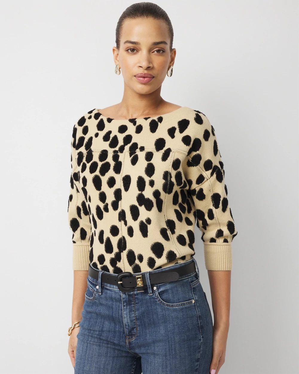 Petite Jacquard Puff Sleeve Sweater