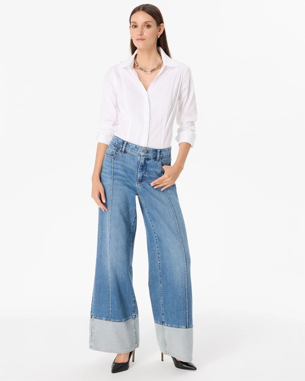 Blocked Hem High-Rise Wide Leg Jean
