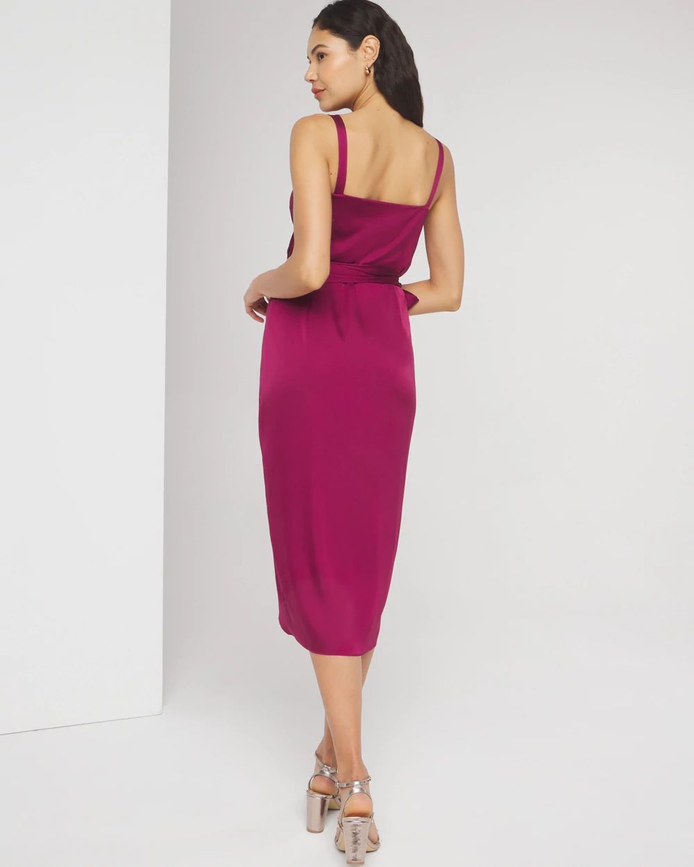 Sleeveless V-Neck Satin Wrap Dress click to view larger image.