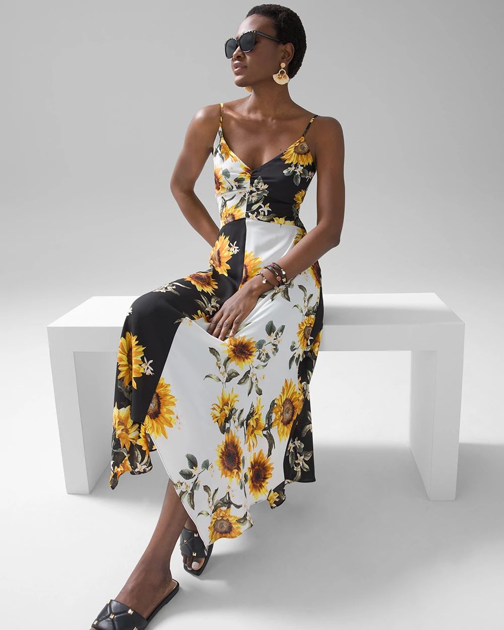 Sunflower Print Midi Dress click to view larger image.