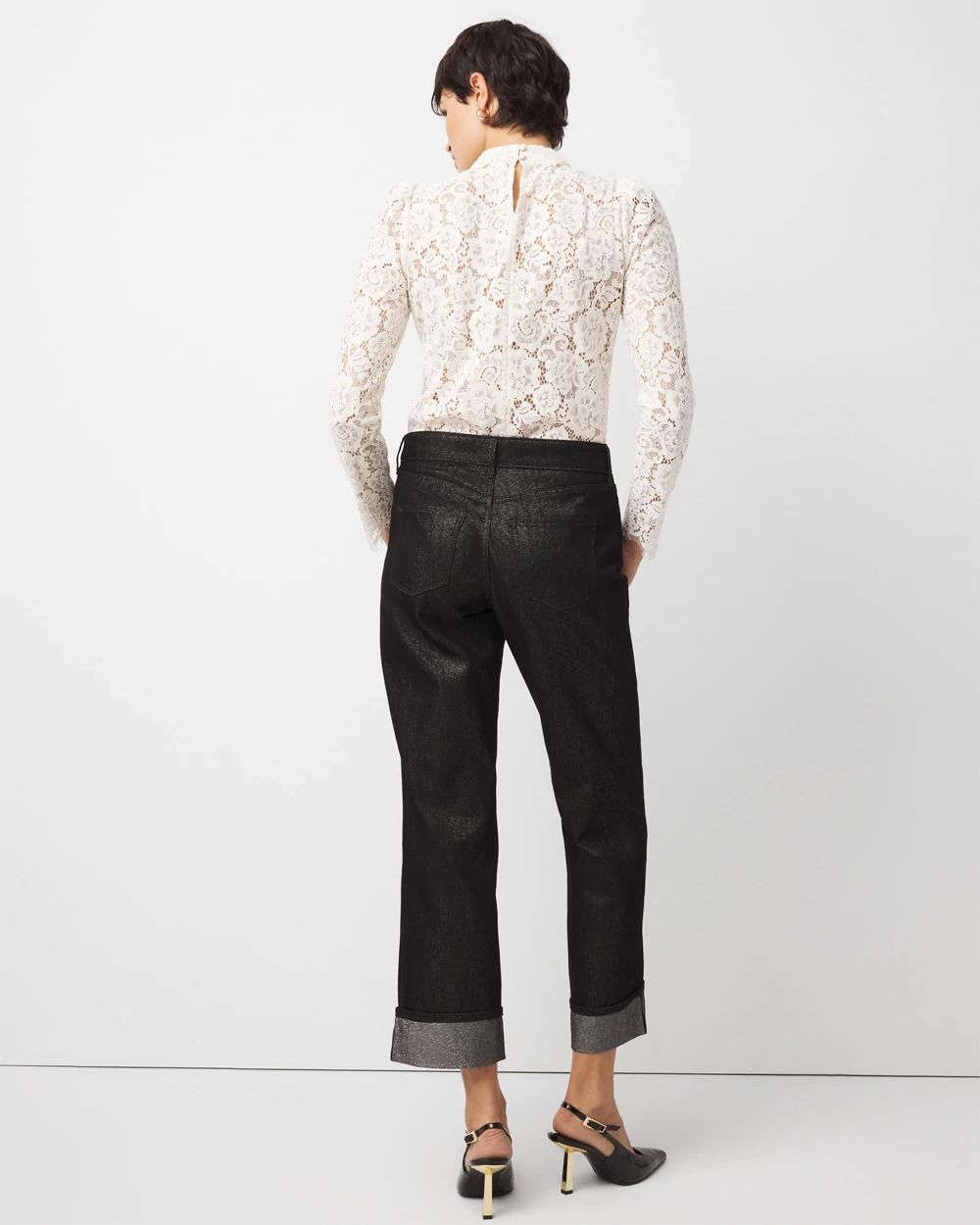 Lurex Mid Rise Straight Ankle Jean