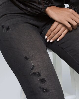 Curvy-Fit High-Rise Sequin Destructed Skinny Jeans