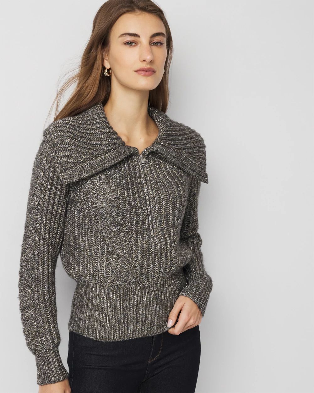 Petite Half Zip Metallic Knit Sweater