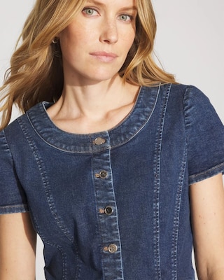 Short-Sleeve Peplum Jean Jacket click to view larger image.