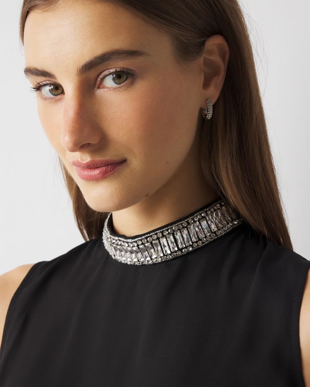 Crystal Embellished Mock Neck Top