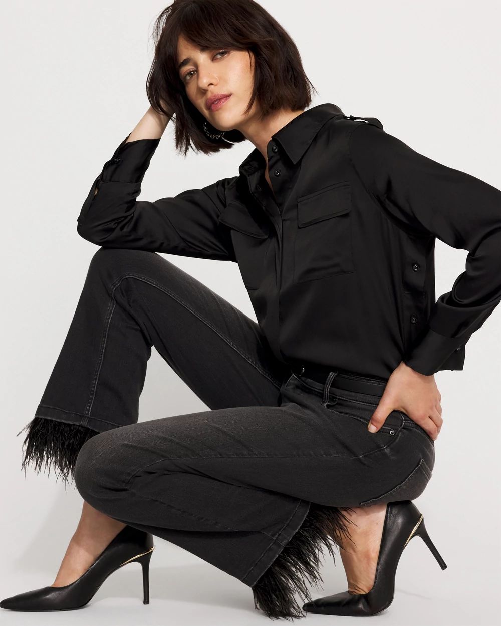 Removable Feather Hem Kick Flare Jean click to view larger image.