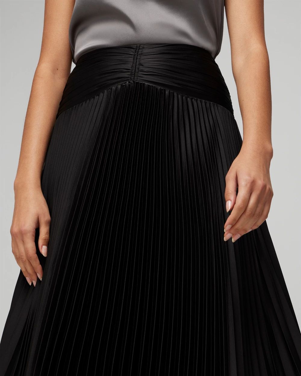 Satin Pleated Midi Skirt click to view larger image.