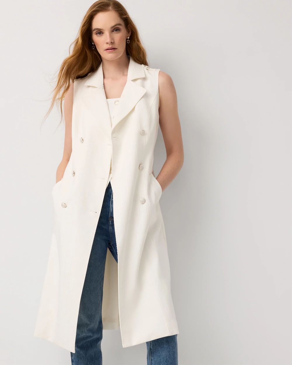 Sequin Pinstripe Trench Vest