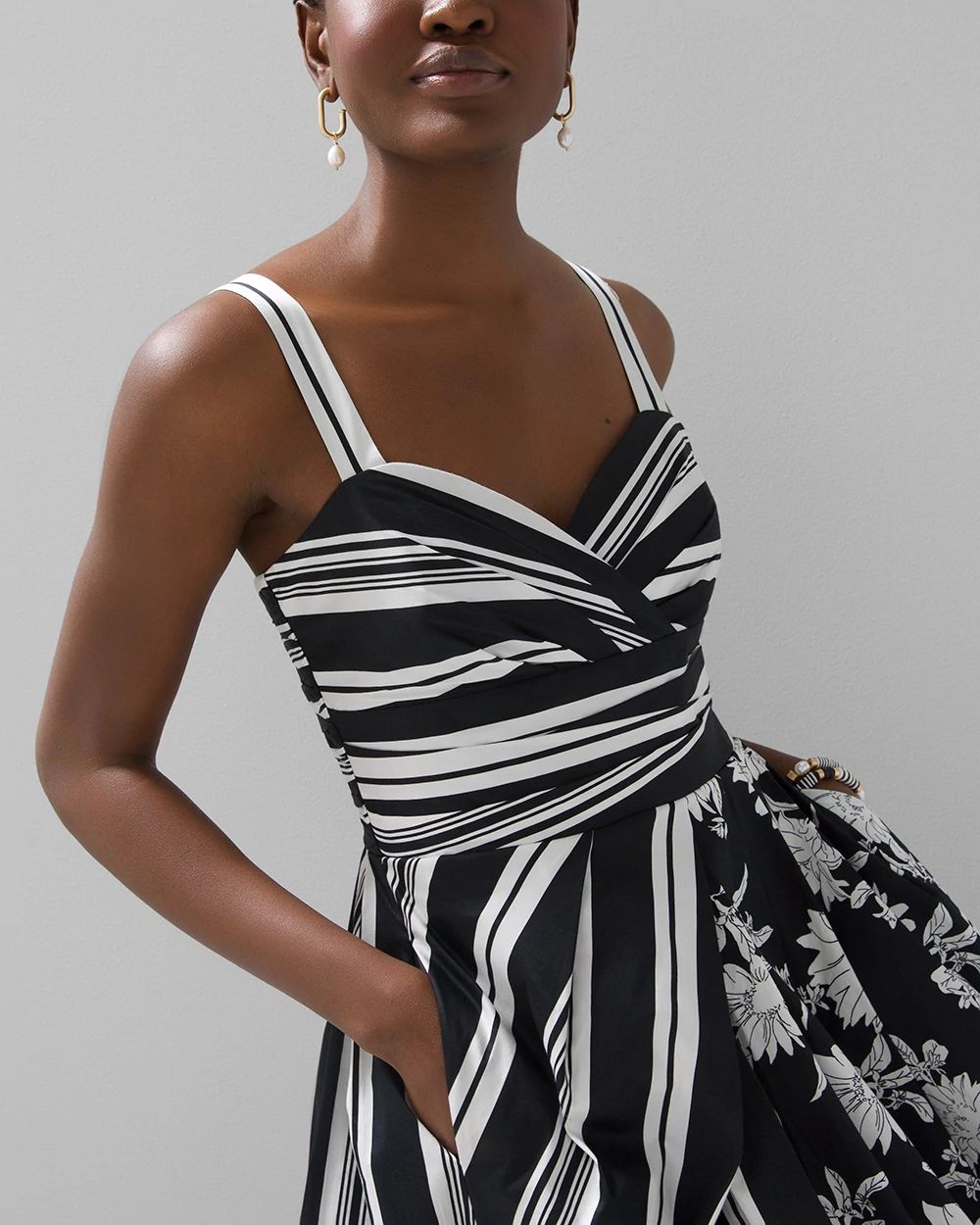 Petite Black White Poplin Fit Flare Dress White House Black Market