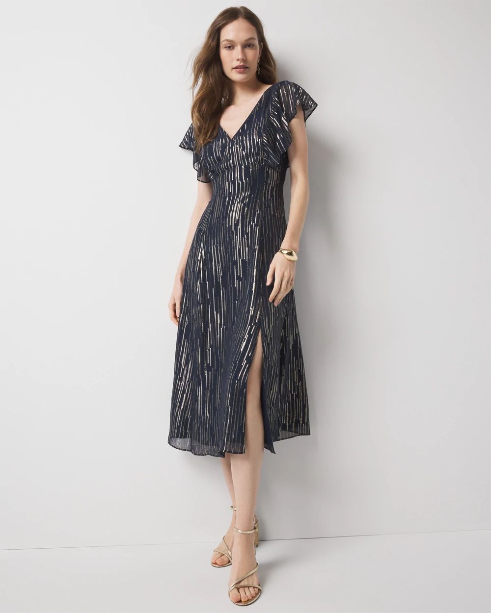 Metallic Clip Midi Slip Dress