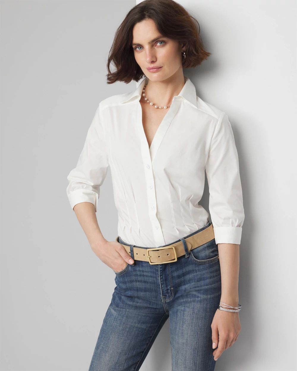 Petite Elbow-Sleeve Poplin Shirt