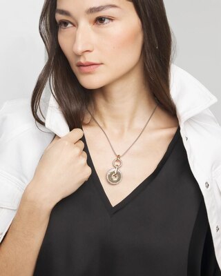 Mixed Metal Pave Coin Pendant Necklace