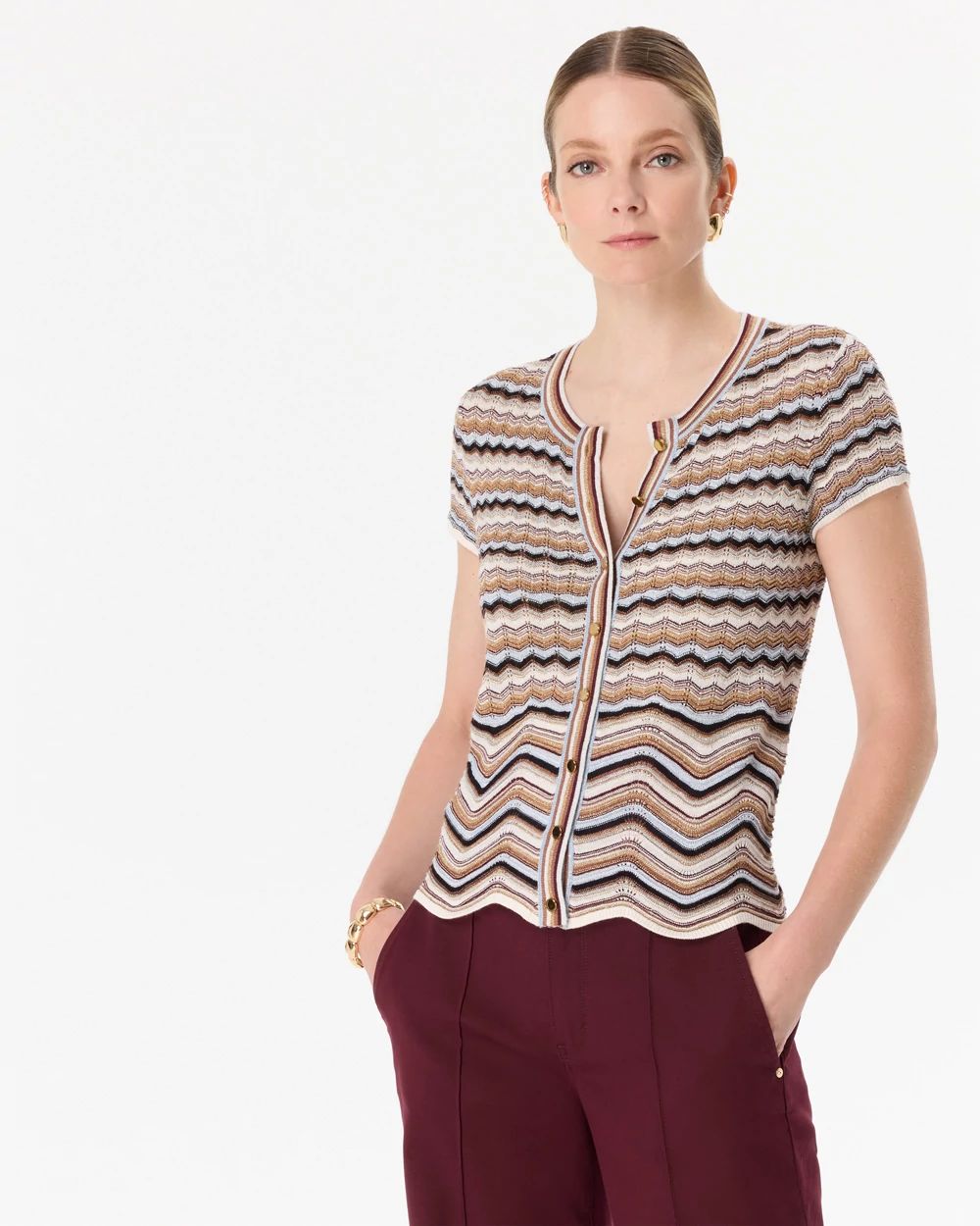 Metallic Knit Cap Sleeve Cardigan