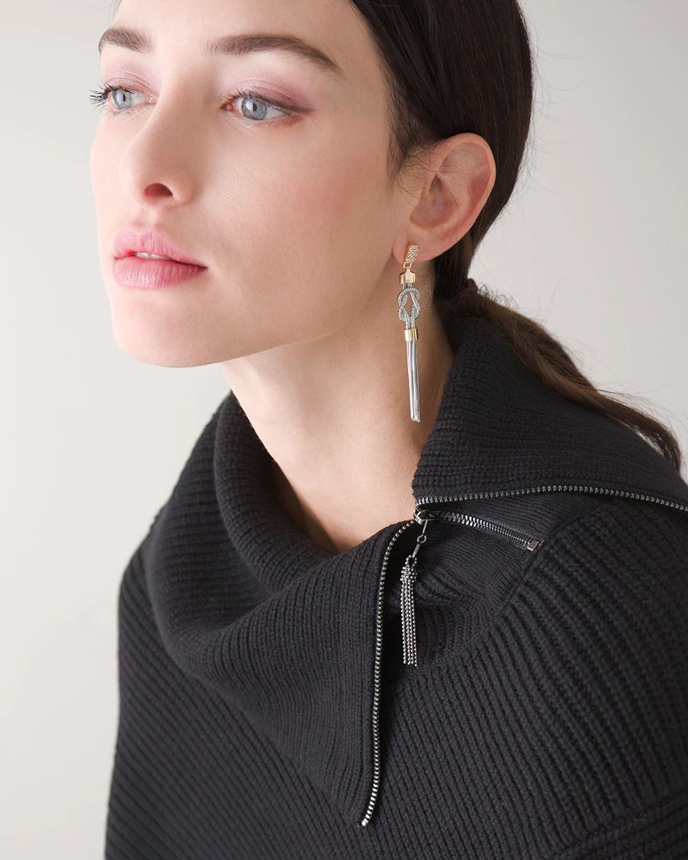 Zip Split Neck Poncho Sweater