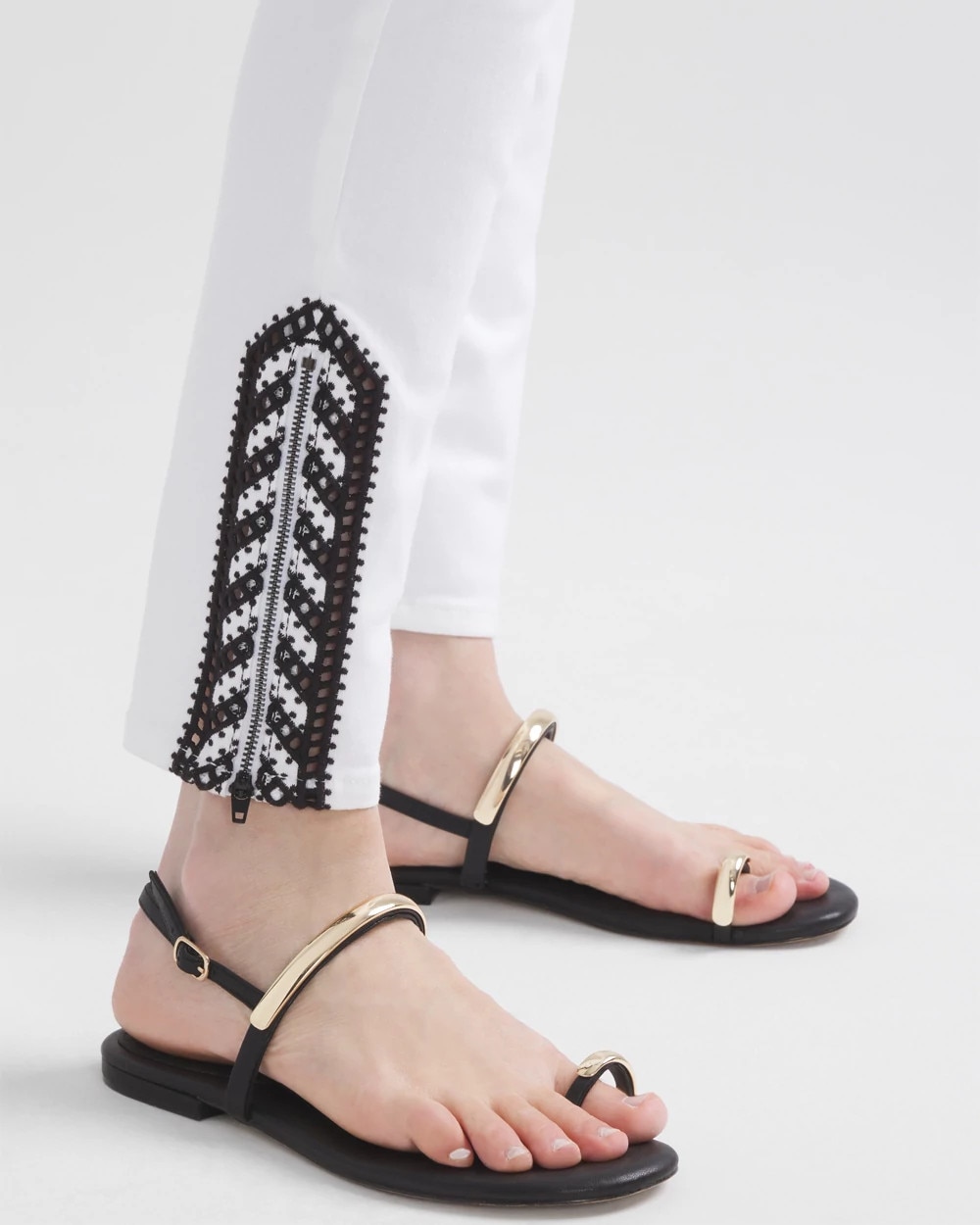 High-Rise Printed Hem Skinny Ankle Jeans