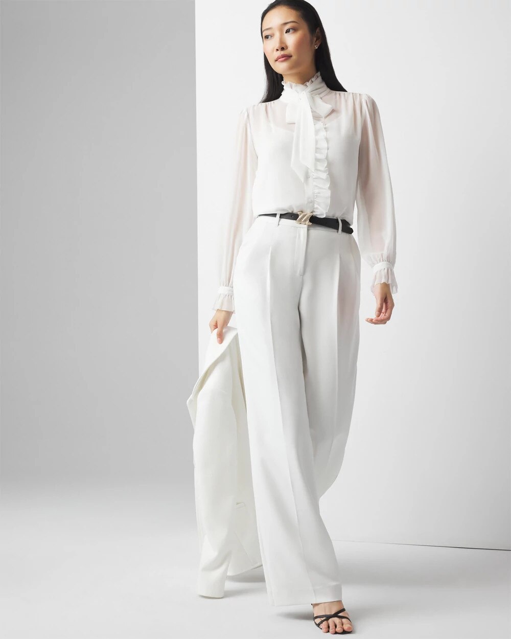 white chiffon ruffle blouse
