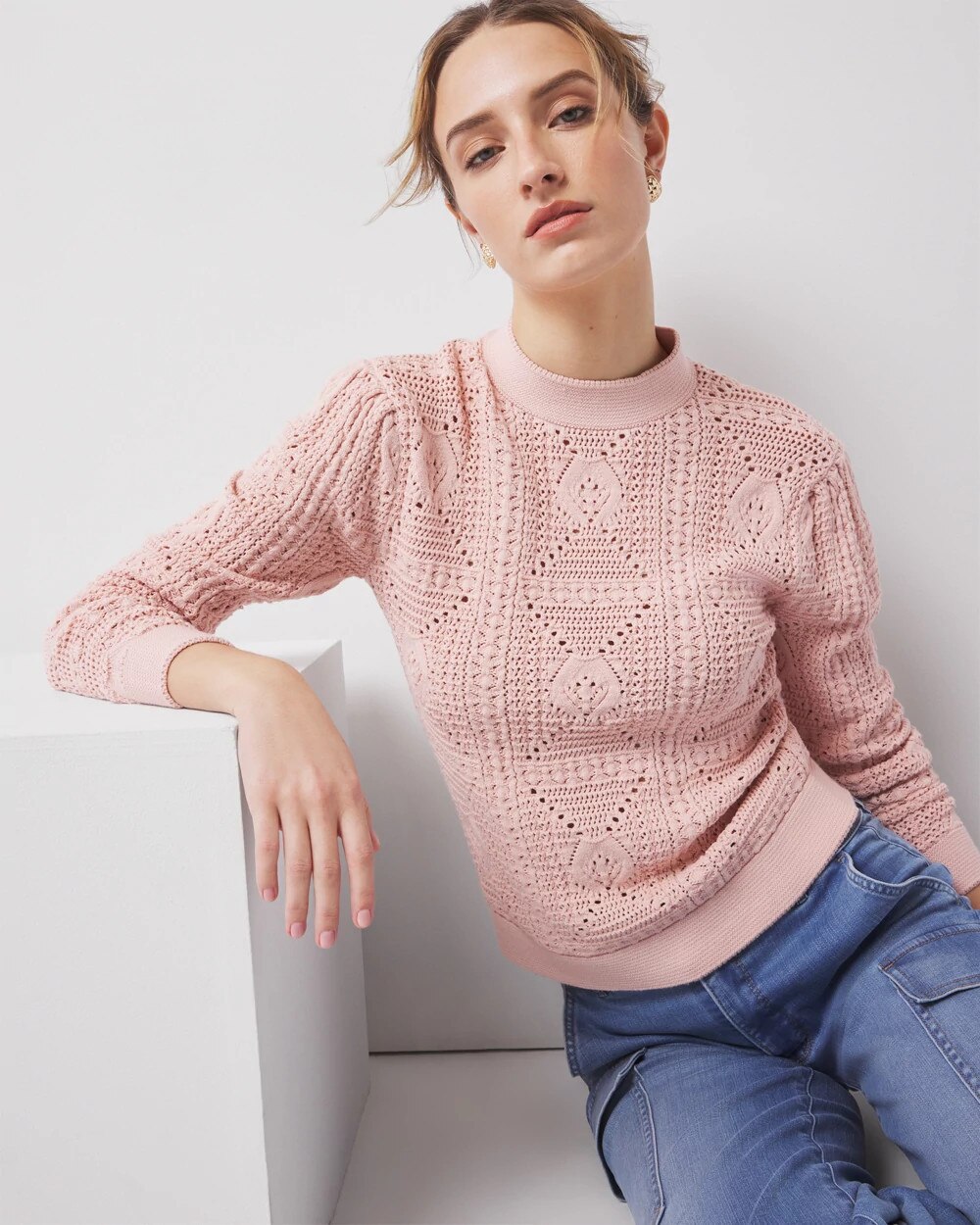 Mock Neck Pointelle Sweater - image 5