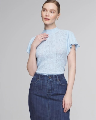 Lace Stitch Ruffle Sleeve Sweater
