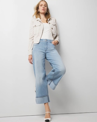 High-Rise Wide Leg Cuff Cropped Jean click to view larger image.
