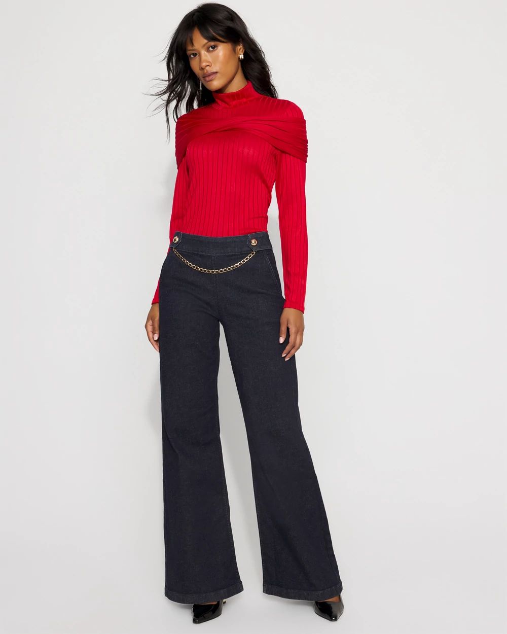 Chain Detail Extra High Rise Wide-Leg Jean