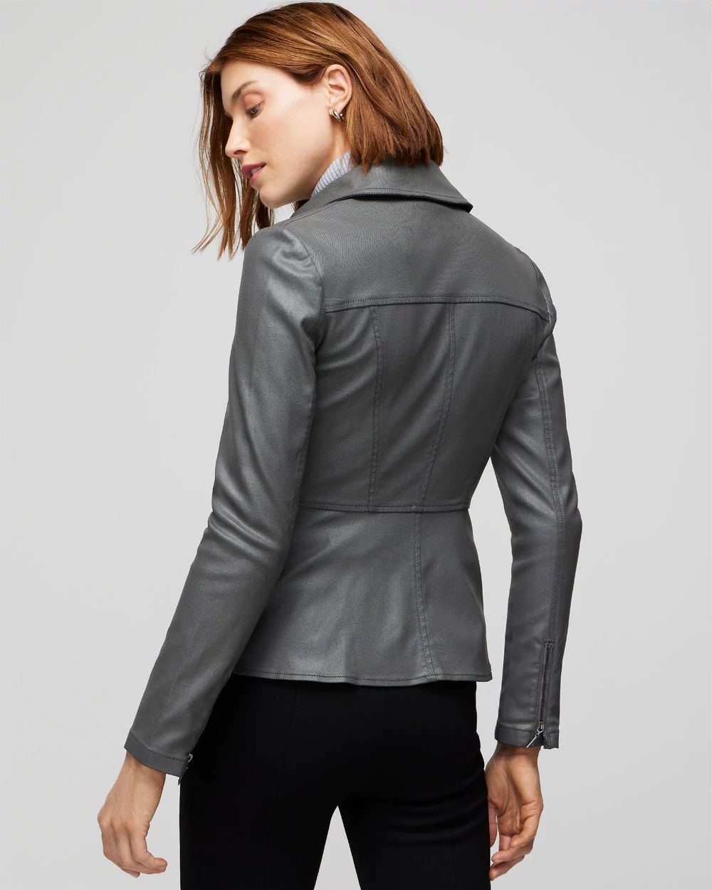 Petite Seamed Coated Moto Jacket click to view larger image.