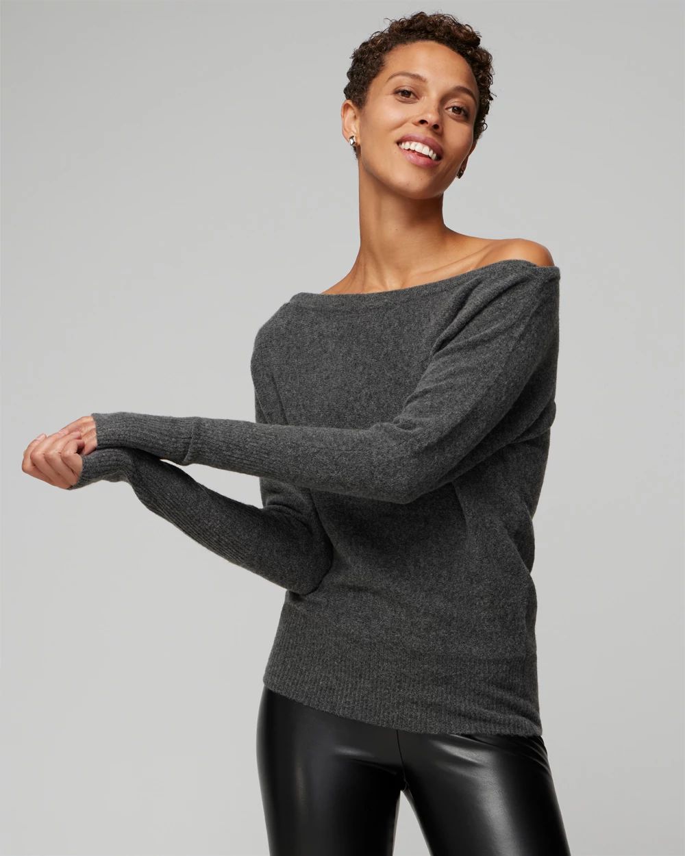 Asymmetrical Shoulder Pullover Sweater click to view larger image.