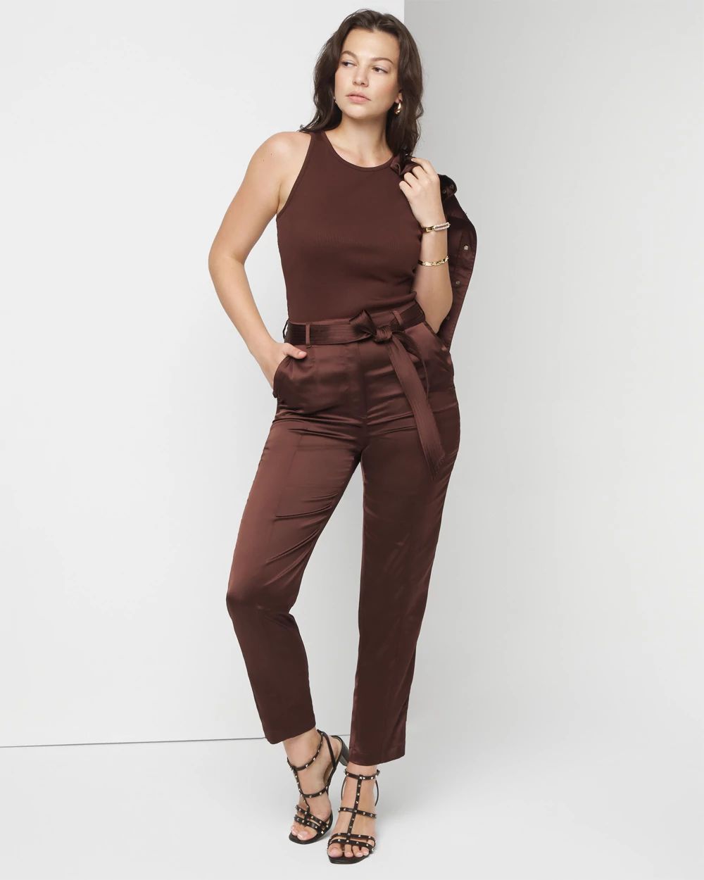Belted Utility Straight Crop Pants