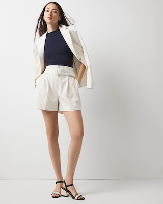 Petite Extra High-Rise Pinstripe Belted Short click to view larger image.