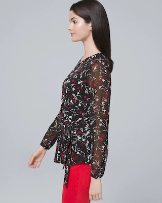 Woven-Sleeve Tie-Waist Floral Top click to view larger image.