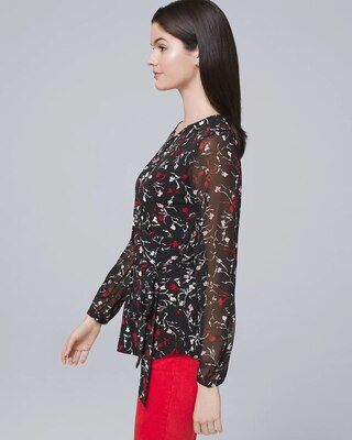 Woven-Sleeve Tie-Waist Floral Top