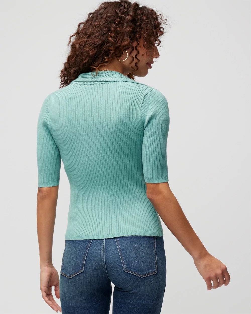Elbow Sleeve Crochet Collar Pullover Sweater