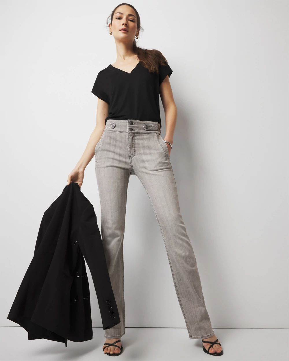 Petite Extra High-Rise Novelty Button Bootcut Jeans