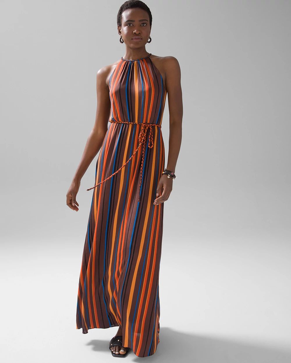 Multi-Stripe Halter Maxi Dress