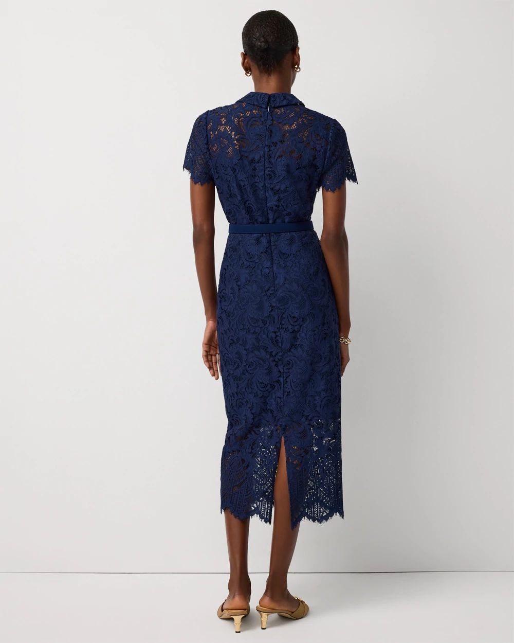 Button-Front Lace Midi Dress click to view larger image.