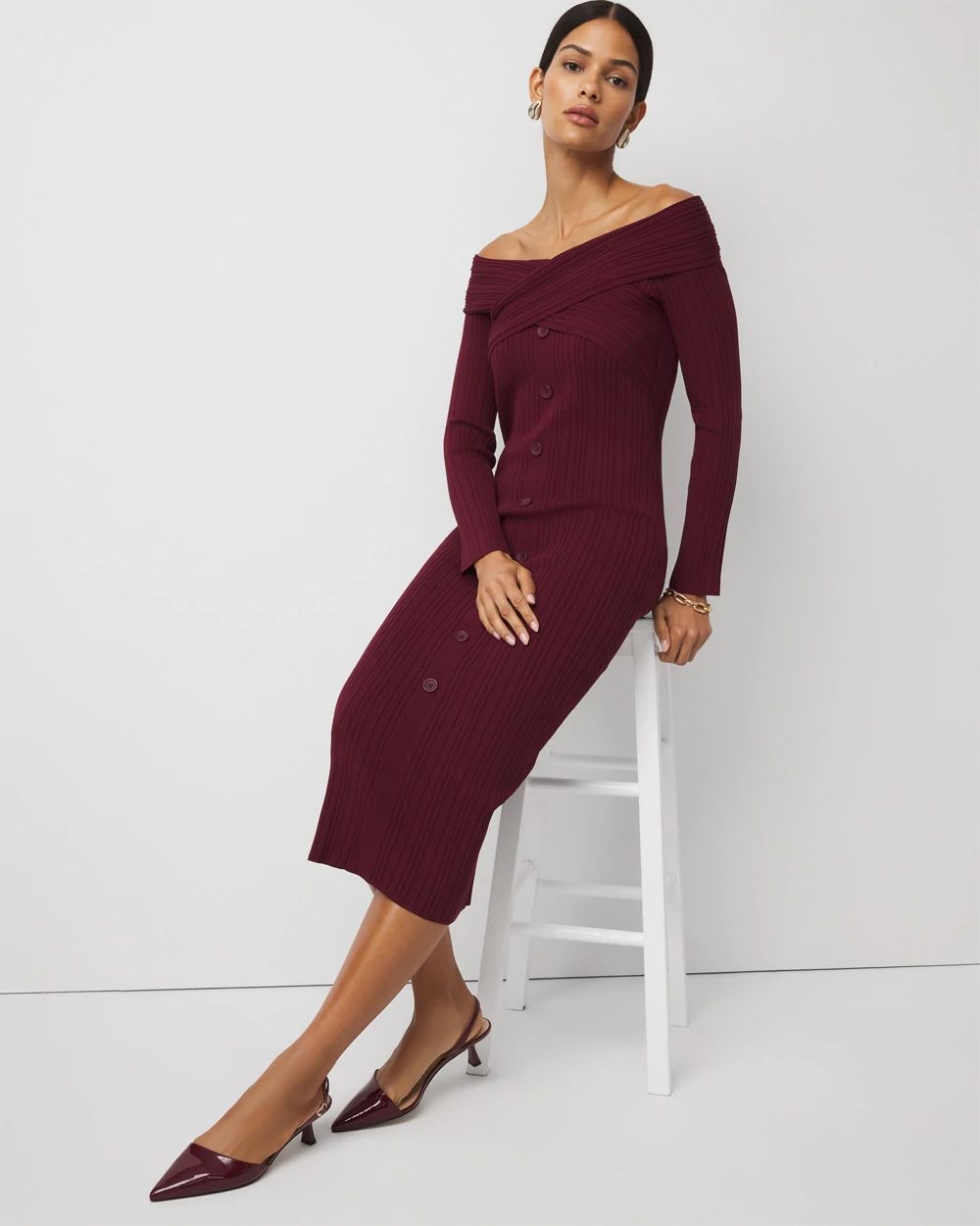 Petite Off-The-Shoulder Sweater Dress