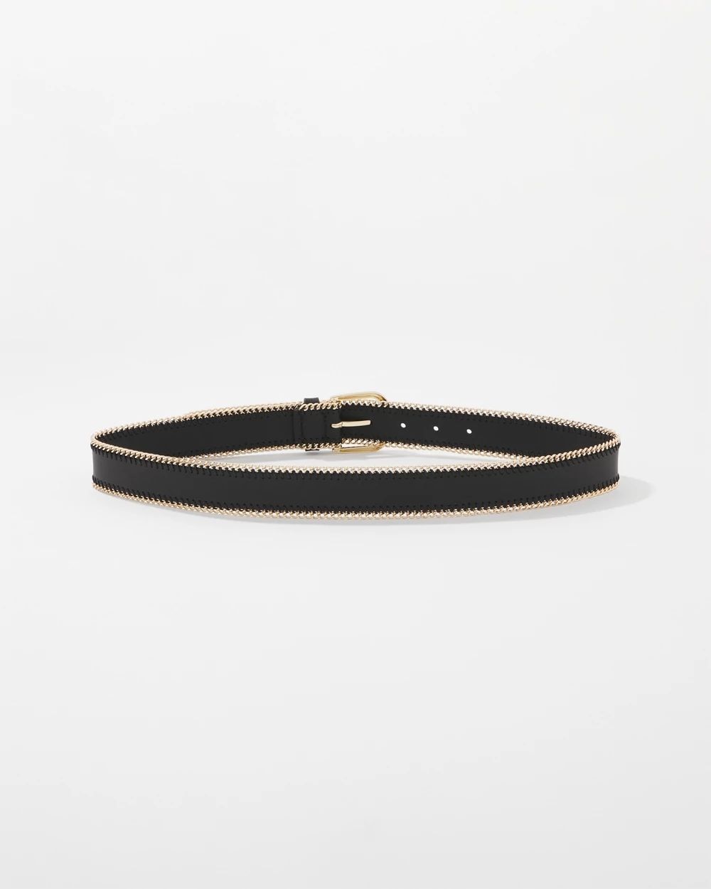 Faux Leather Belt with Chain Trim