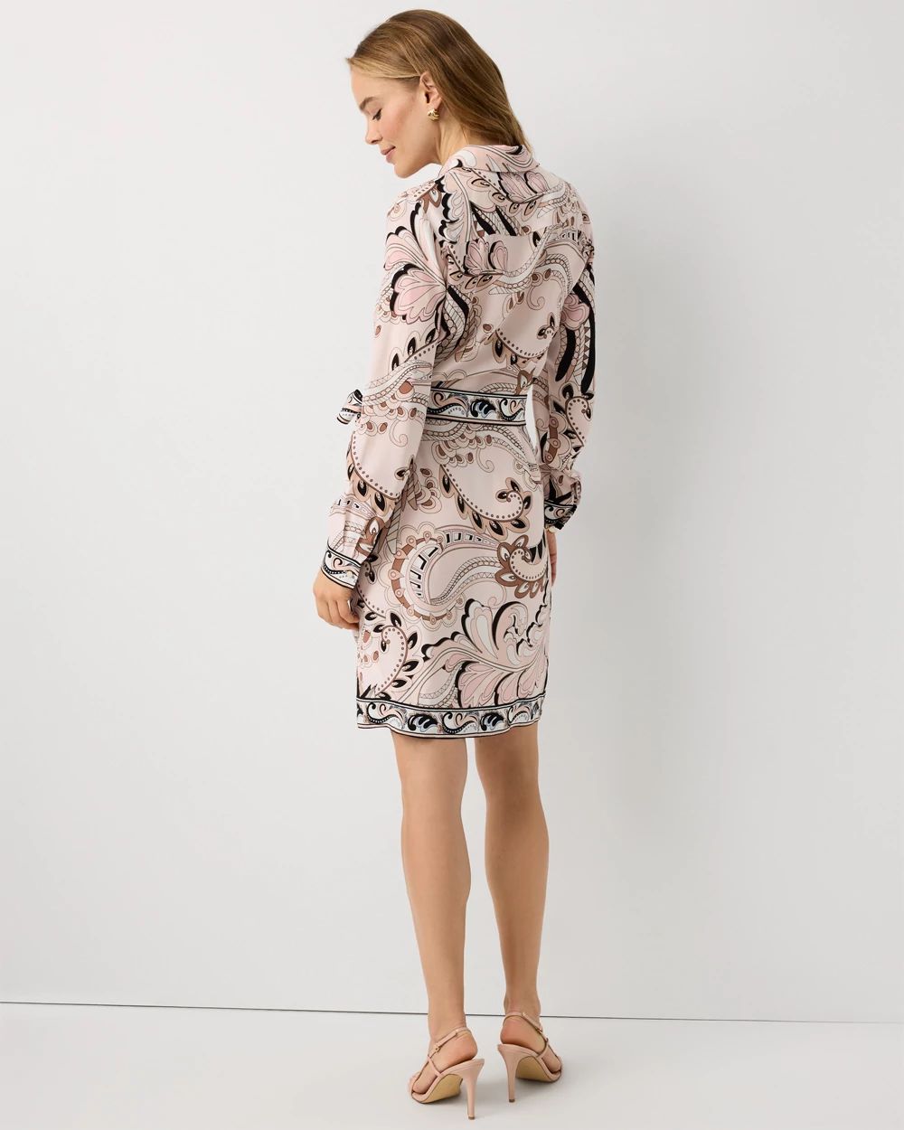 Tie-Waist Faux Wrap Shirt Dress click to view larger image.