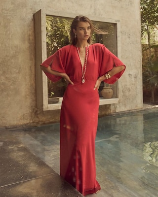 Petite Kimono Sleeve Satin Gown