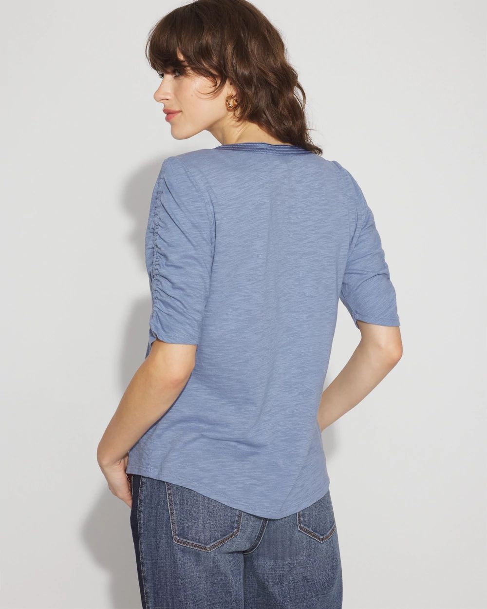 Ruched Sleeve Cotton + Modal Slub Tee